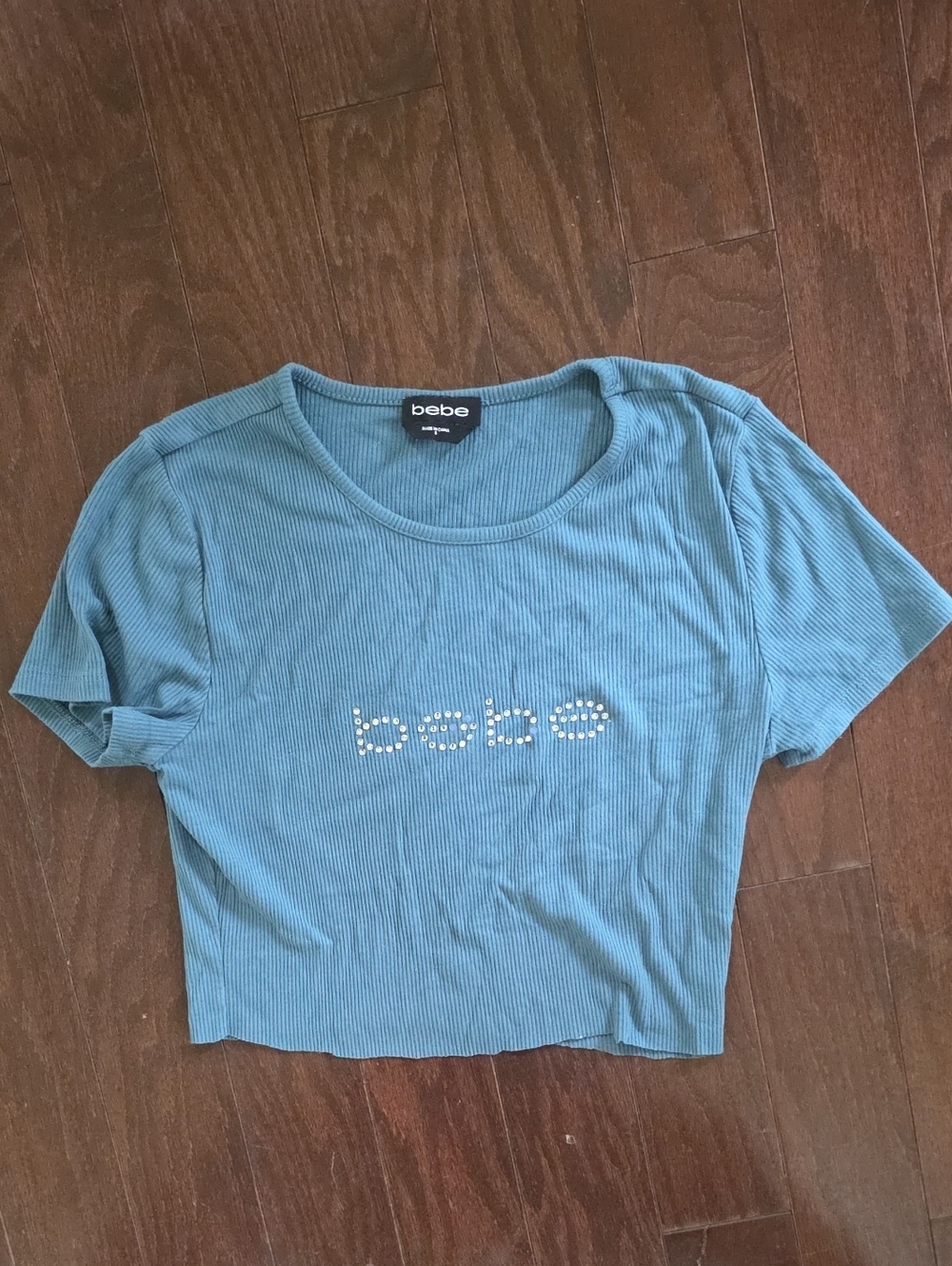 bebe Teal Ribbed Logo Tee